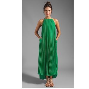 Line & Dot Green Pleated Maxi Dress with POCKETS!